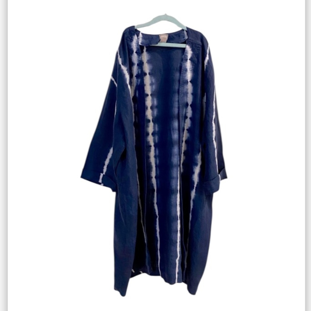 Chicos blue linen kimono open front Jacket size XL petite